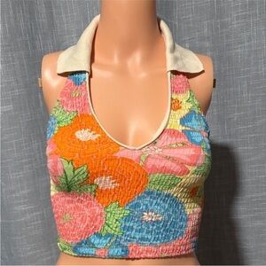 Zara Multicolor Floral Crop Top with Cream Collar